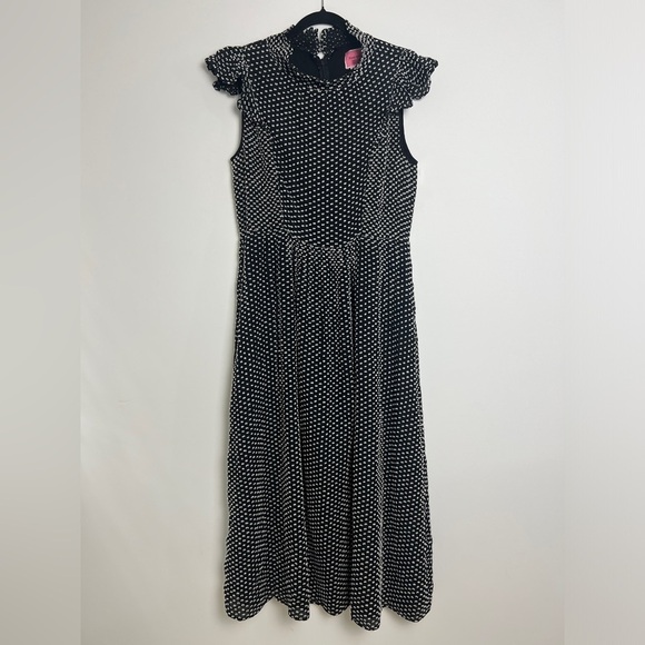 Kate Spade New York Smocked Clip Swiss Dot Mock Neck Flutter Midi Dress Size 6 - Picture 2 of 12